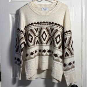 Old Navy Cream and Brown Geometric Oversized Sweater Medium